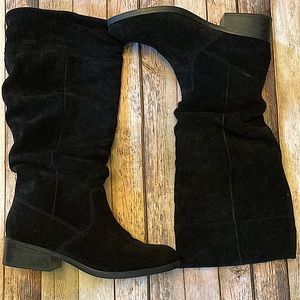 Cougar * Carla 11M black suede upper leather slouch boot pull on 1”- 2” heel